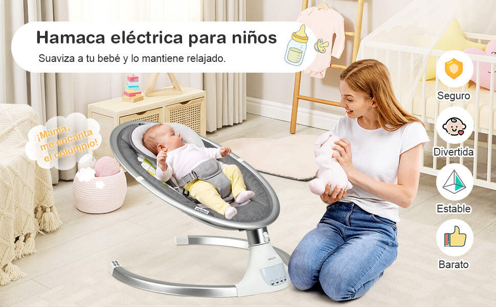 Hamaca para Bebé Silla Mecedora Eléctrica para Niños con 5 Amplitudes  Blanco