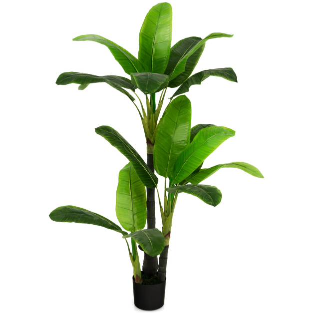 Planta verde Artificial para decoración en maceta, Planta artificial grande  de interior, hoja de plátano, decoración
