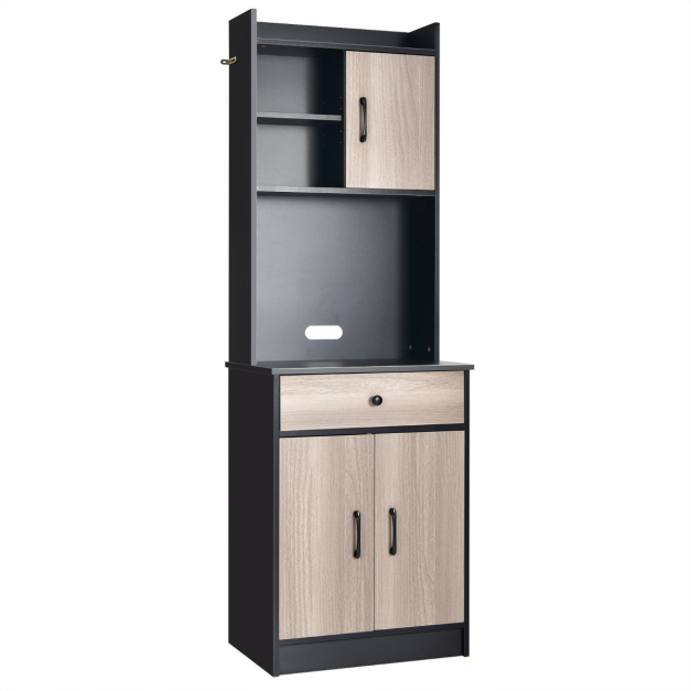 Armario de almacenamiento con 2 estantes abiertos, 1 cajón y 1 armario para  despensa de cocina con espacio de microondas, gabinete de baño