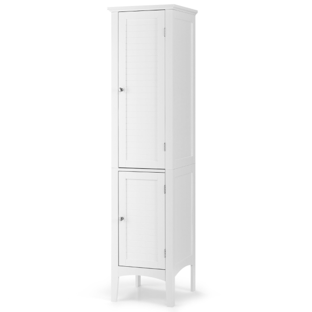 Armario de almacenamiento para baño, armarios de almacenamiento  independientes con 2 puertas, 4 cajones y estante ajustable, armario alto  para baño
