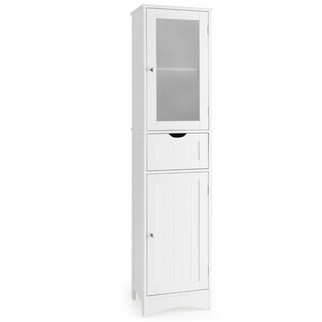 Armario esquinero alto para el hogar con 2 puertas y 2 niveles de estantes  exteriores, armario de almacenamiento independiente con estantes ajustables