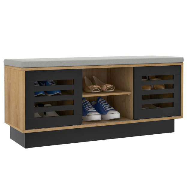 Banco de almacenamiento de zapatos de madera con zapatero oculto, banco de  zapatos de entrada con asiento de cuero, organizador de zapatos de pasillo
