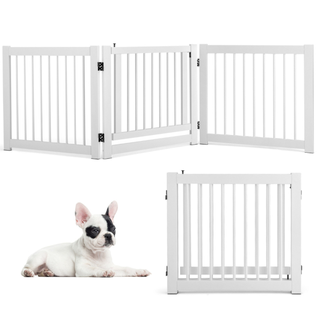 Barrera Plegable de 3 Paneles para Perros Recinto de Seguridad Extensible  para Puertas Escaleras Pasillos Blanco - Costway