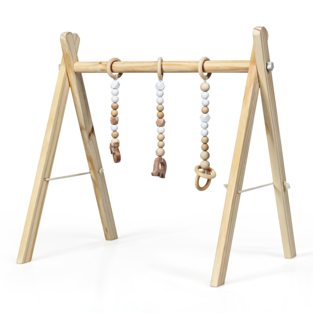 HAN-MM - Gimnasio de madera para bebé con 3 juguetes de madera para  dentición de bebé, plegable, para juegos de bebé, gimnasio, actividad,  gimnasio