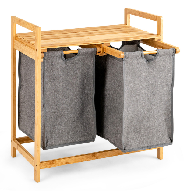 Cesta para la ropa sucia con tapa, cestas dobles grandes de 120 litros para  lavandería, 2 secciones de bambú, clasificadora de cesta de ropa para