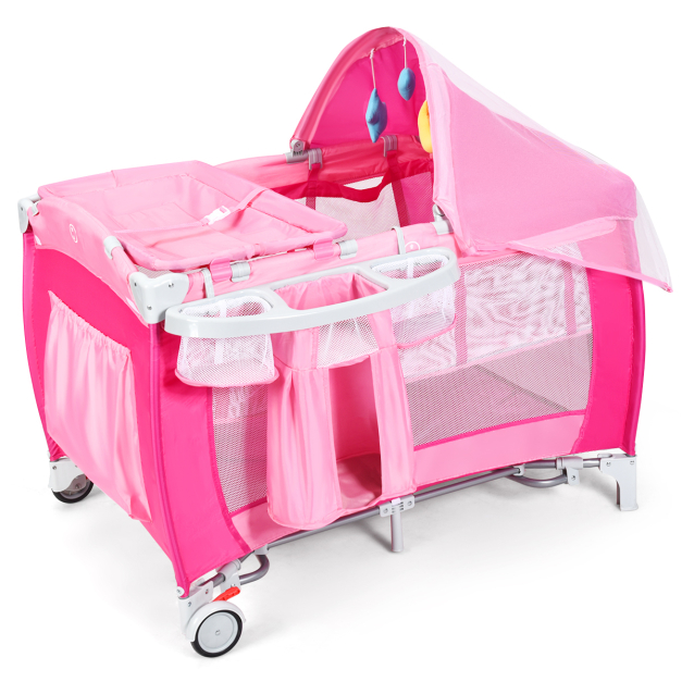 Cuna de viaje 3 en 1, cama de bebé con red transpirable, cama portátil  ajustable para bebé/bebé con mosquitera desmontable y colchón, rosa