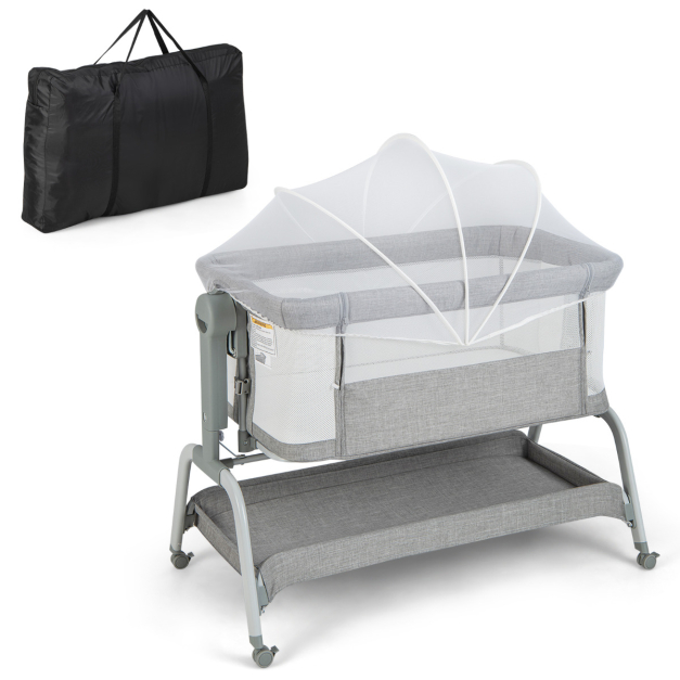 Moisés para bebé con ruedas y cesta de almacenamiento, cuna portátil de  malla para recién nacido/bebé, 7 alturas ajustables, fácil de montar (3 en  1