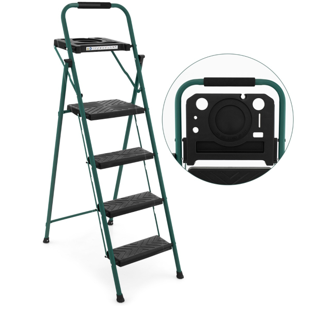  Step Ladders - Taburete plegable portátil de metal, escalera  plegable para el hogar, pedal ancho, escalera interior, verde, 2  especificaciones (tamaño : 4 escalones) : Herramientas y Mejoras del Hogar