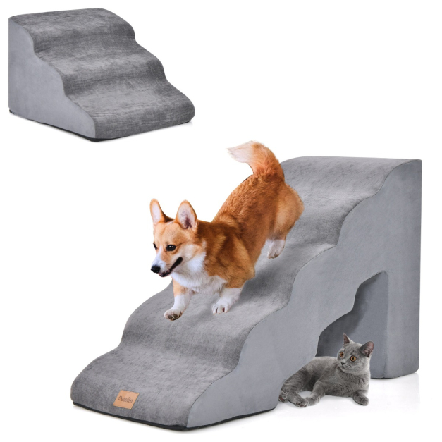 Escalera para Gatos Montada a la Pared Centro Actividad de Interior  Combinable y Regulable Cama de Madera para Mascotas Fácil de Montar Marrón  - Costway