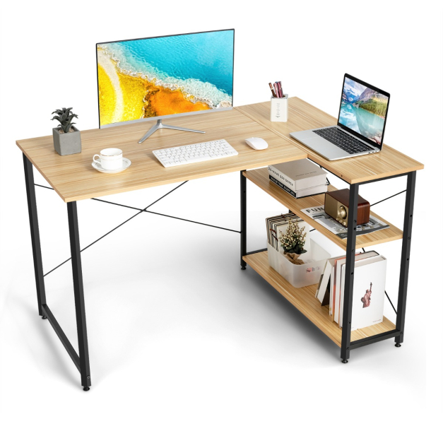 Escritorio de oficina con armario de almacenamiento, escritorios de oficina  en casa, escritorio de computadora en forma de L con estantes de