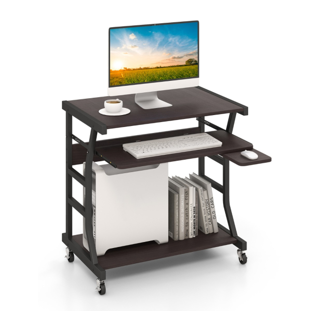 Mesa de ordenador, trabajo oficina o despacho con bandeja extraíble blanca