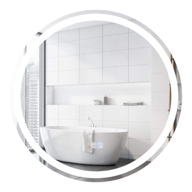 Espejo de baño redondo montado en la pared con luz LED antivaho