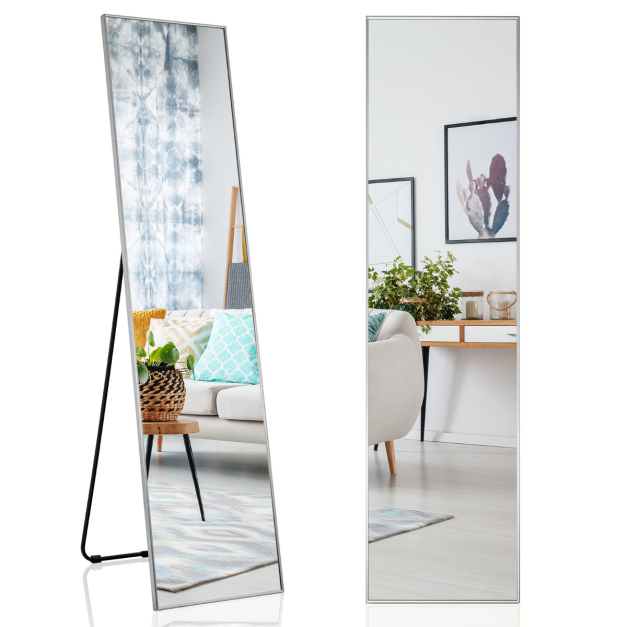 Espejo de Cuerpo Entero de Pie o de Pared con Cristal Inastillable para  Dormitorio Salón Vestíbulo 160 x 40 cm Plata - Costway