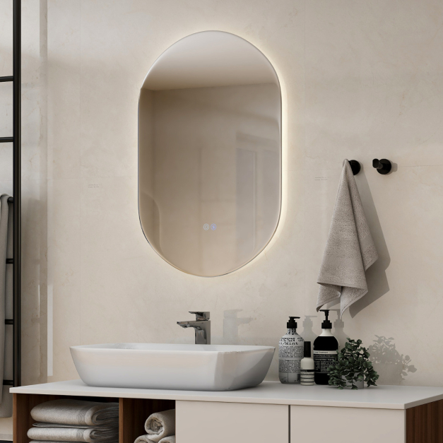 Espejo LED para entrada de dormitorio, espejo de baño con interruptor  táctil regulable de 3 colores, espejo de decoración de pared, espejo