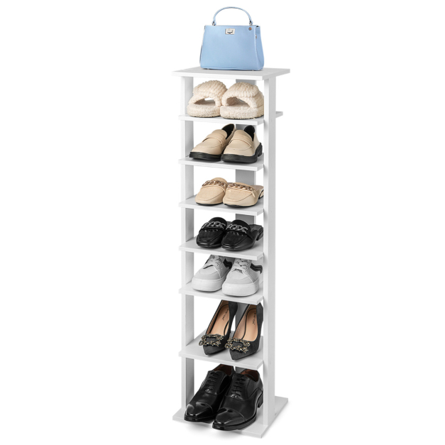 Estante Vertical para Zapatos 7 Niveles Organizador de Zapatos Alto 110 cm  y Estrecho Zapatero Independiente para Entrada Dormitorio Blanco - Costway