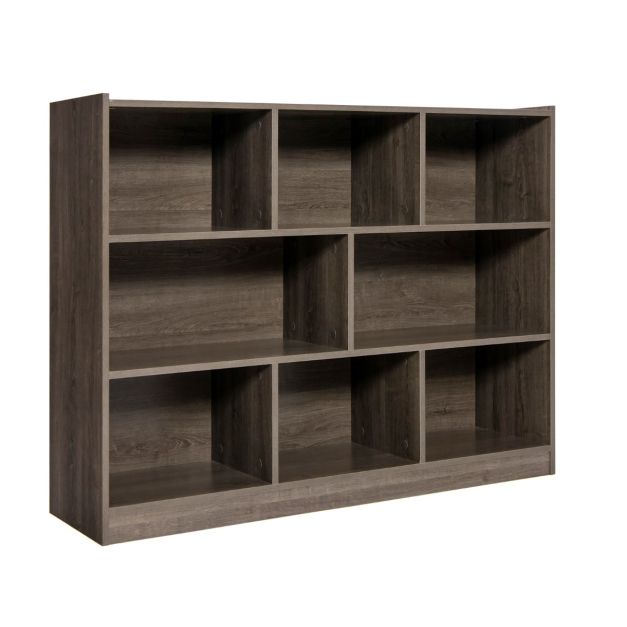 Estantería de 3 niveles, estantería moderna con 8 cubos de almacenamiento,  estantes de almacenamiento de madera, estantes pequeños para espacios