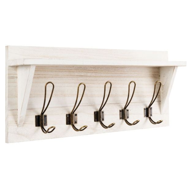 HBCY Creations - Perchero rústico de pared con ganchos y cestas,  organizador de entrada, estante de pared con 5 ganchos y cubos, estante de  madera