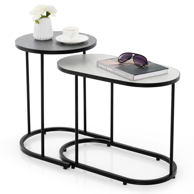  Mesa redonda moderna de 42 , con mesa redonda de MDF, mesa  base de metal, mesa de café, blanco : Hogar y Cocina