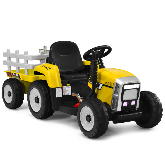 HONEY JOY Tractor de paseo con remolque, cargador de tierra de 3  velocidades para niños pequeños, luces LED, bocina, música, tractor  eléctrico de