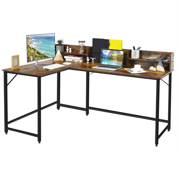 Escritorio en forma de L, mesa de consola de escritorio de oficina en casa  con marco de madera, mesa de estudio, escritorio para computadora