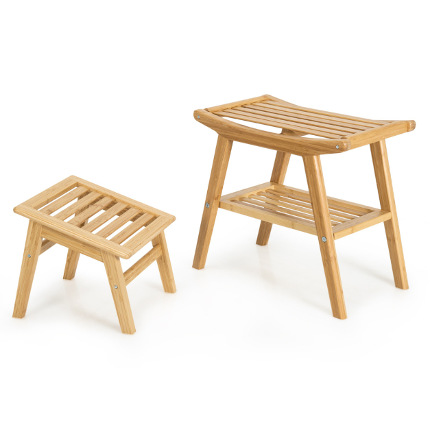 Taburete de ducha pequeño para sentarse, banco de ducha impermeable de  madera, banco de ducha de bambú, taburete de madera para spa para baño  (tamaño