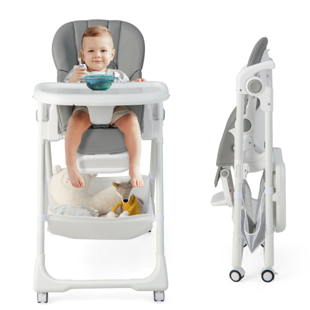  Silla alta convertible 3 en 1 para bebé con bandeja de  alimentación ajustable, arnés de 5 puntos, reposapiés, portátil, gris :  Bebés