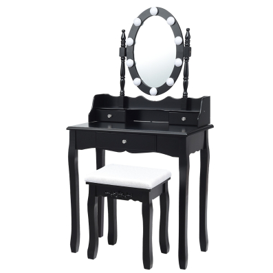  YYAO Juego de tocador de maquillaje con espejo y silla,  elegante mesa de maquillaje de 10 luces y respaldo, juego de taburete de  maquillaje, mesa de tocador, color blanco : Hogar