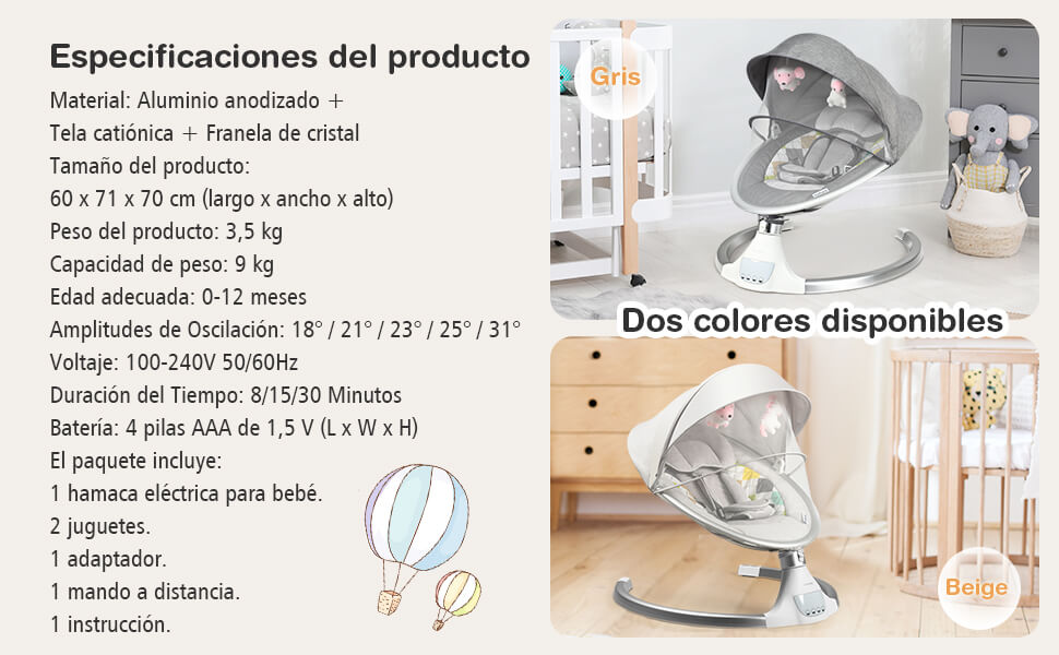 Mecedora Columpios Con Bluetooth Para Bebes Electrica De 0-12 Meses Silla  Dormir